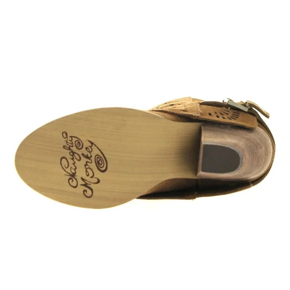 New NAUGHTY MONKEY LYRICS TAN LASER CUT PERFORATED ANKLE BOOTS 8 - Picture 4 of 9